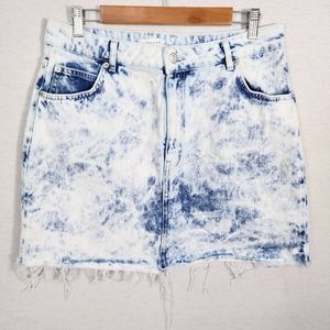 Topshop Acid Washed Bleach Frayed Denim Skirt